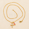 304 Stainless Steel Pave Cubic Zirconia July Birth Stone Religion Cross and Rectangle Pendant Necklaces WG51992-03-2