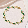 Brass Glass Flower Link Chain Bracelets KK-CBA7DFA-01G-07-1