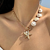 Alloy & Plastic Pearl & Natural Shell Pendant Necklaces FS-WG9F39A-06-1