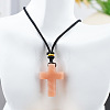 Natural Pink Aventurine Cross Pendant Black Cotton Cord Necklaces FS-WG3ED65-11-1