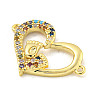 Rack Plating Brass Micro Pave Colorful Cubic Zirconia Heart with Footprint Connector Charms KK-P270-22G-2