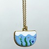 Ocean Brass Enamel Fan Pendant Necklaces for Women WGBD0BA-05-1