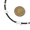 Natural Freshwater Shell Moon Star and Faceted Round Natural Black Spinel Beaded Necklaces for Women NJEW-JN05669-3