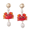 Crab Handmade Lampwork Dangle Stud Earrings EJEW-TA00761-1