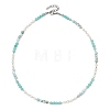 Faceted Round Natural Larimar and Pearl Beaded Necklaces NJEW-JN06409-01-2