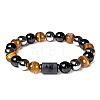 Natural Obsidian & Tiger Eye & Synthetic Hematite Stretch Bracelet PW-WG4576E-05-1