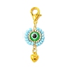 Flat Round with Evil Eye Resin & Glass Seed Pendant Decorations HJEW-MZ00095-01-3