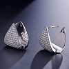 Brass Micro Pave Clear Cubic Zirconia Triangle Hoop Earrings FS-WG8FAD7-01-2