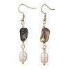 Natural Paua Shell & Natural Pearl Dangle Earrings EJEW-JE07333-4