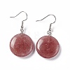 Natural Strawberry Quartz Flat Round Dangle Earrings EJEW-D188-03P-05-1