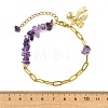 Natural Amethyst Chip Beads 304 Stainless Steel Paperclip Chain Bracelets with Alloy Bowknot Charms BJEW-JB14187-01-4