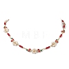 Natural Cultured Freshwater Pearl Beaded Flower and Brass Enamel Cherry Link Chain Necklaces NJEW-JN06292-2