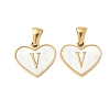 304 Stainless Steel Pave Natural White Shell Heart with Initial Slice Pendants STAS-R168-25G-V-1