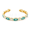 Horse Eye Brass Pave Clear Cubic Zirconia Evil Eye Open Cuff Bangles with Enamel for Women BJEW-S147-06G-01-1