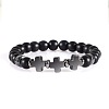 Round Frosted Natural Obsidian Beaded Stretch Bracelets ED3000-1-1