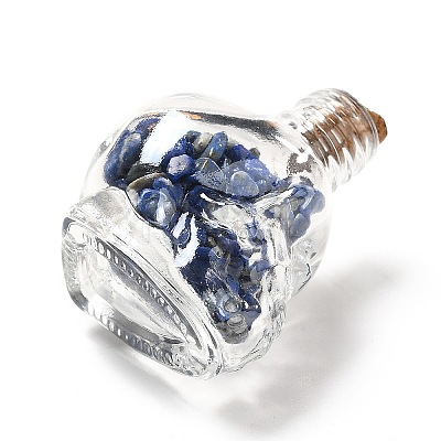 Mixed Gemstones Chips in Skull Glass Bottle Display Decorations DJEW-G039-02-1