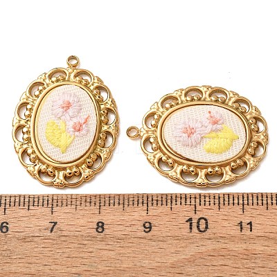 304 Stainless Steel & Cloth Embroidered Pendants FB-CBAFBAF-13G-01-1