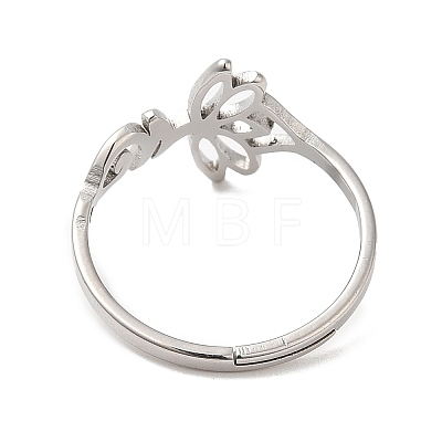 Non-Tarnish 304 Stainless Steel Hollow Lotus Adjustable Ring for Women X-RJEW-M149-32P-1