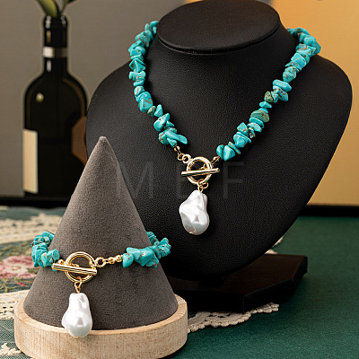 Alloy & Synthetic Turquoise Chips Beaded Necklaces & Beaded Bracelets Sets FS-WG6FE76-01-1