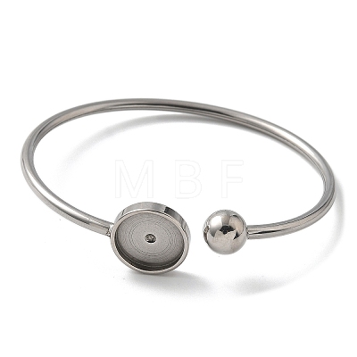 304 Stainless Steel Cuff Blank Bangle Bases with Round Tray STAS-Z088-04A-P-1