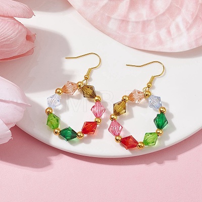 Colorful Acrylic Beaded Ring Dangle Earrings EJEW-JE05631-01-1