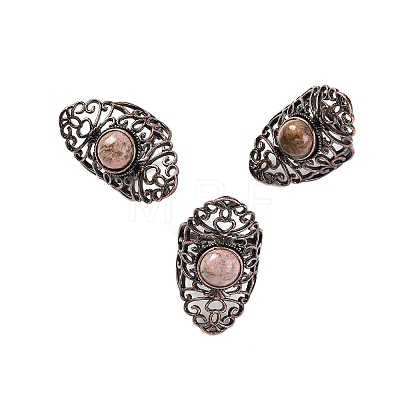 Natural Rhodonite Retro Finger Rings RJEW-B067-02R-26-1