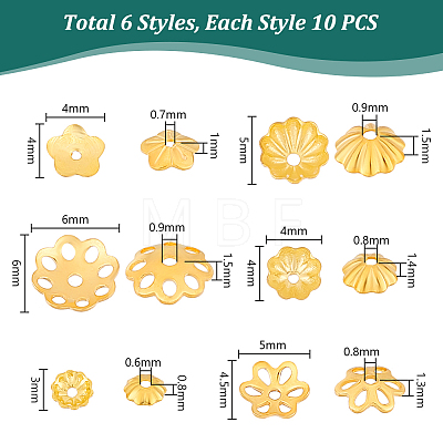60Pcs 6 Styles 925 Sterling Silver Beads Caps STER-PH0001-76-1