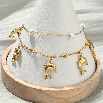 304 Stainless Steel Satellite Chain Double Layered Bracelets BJEW-D456-02G-1