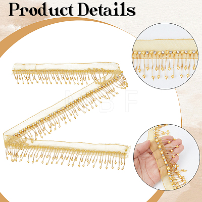 Polyester & Glass Rhinestone & Imitation Pearl Beaded Tassel Ribbon DIY-CY0003-68A-1