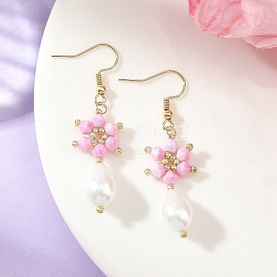 Anti-Tarnish Electroplate Bicone Glass Pearl Teardrop Beads Dangle Earrings EJEW-MZ00765-1