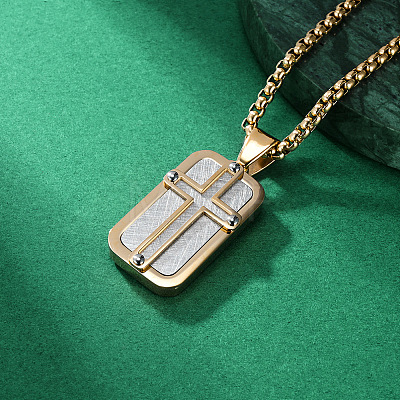 304 Stainless Steel Dog Tag Cross Pendant Necklaces for Men WG6920A-01-1