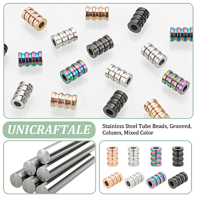 Unicraftale 16Pcs 4 Colors 304 Stainless Steel Tube Beads STAS-UN0055-35-1