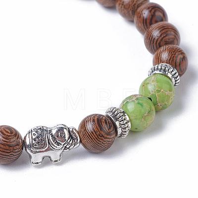 Dyed Wood Round Beads Stretch Bracelets BJEW-JB04839-1