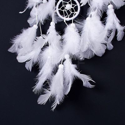 Native Style Five Rings Woven Net/Web with Feather Wall Hanging Decoration HJEW-A002-02-1