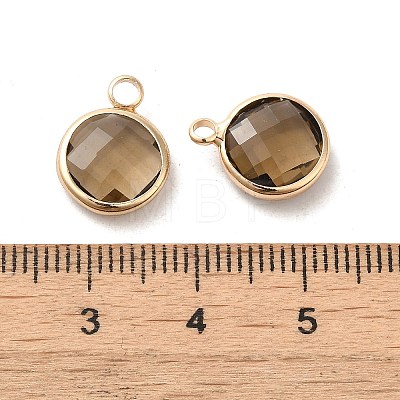 Golden Tone Brass Glass Flat Round Charms GLAA-M003-B-07G-1