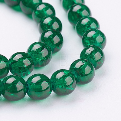 1Strand Dark Green Transparent Crackle Glass Round Beads Strands X-CCG-Q001-6mm-17-1