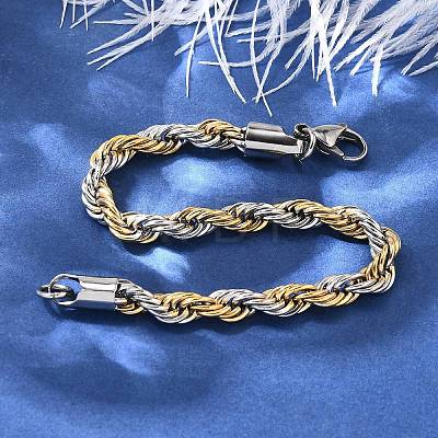 304 Stainless Steel Rope Chain Bracelets for Women BJEW-C091-03B-GP-1