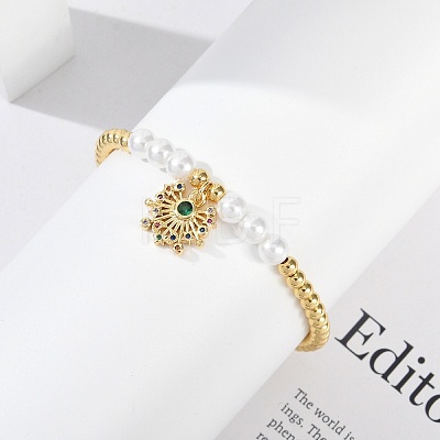 Brass Micro Pave Cubic Zirconia Charm Bracelets for Women BJEW-M050-02G-01-1