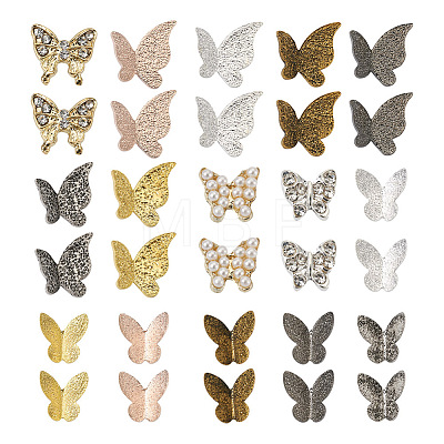 1 Box 75Pcs 15 Styles Butterfly Textured Alloy Cabochons MRMJ-PJ0001-05-1