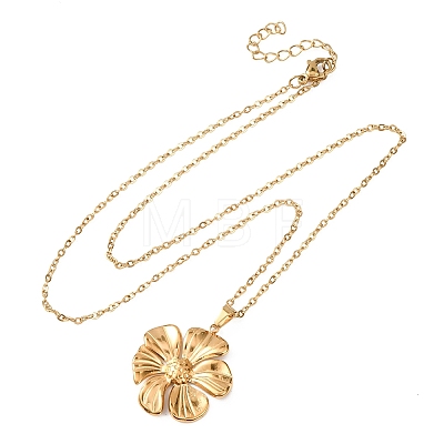 304 Stainless Steel Textured Flower Pendant Necklaces for Women NJEW-C117-01C-G-1