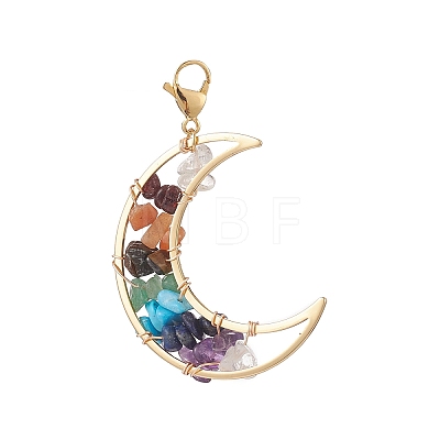 Natural Gemstone Pendants Decorations with Brass Crescent Moon HJEW-JM00869-1