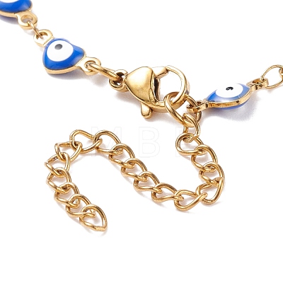 Enamel Heart with Evil Eye Link Chains Bracelet BJEW-P271-07G-04-1