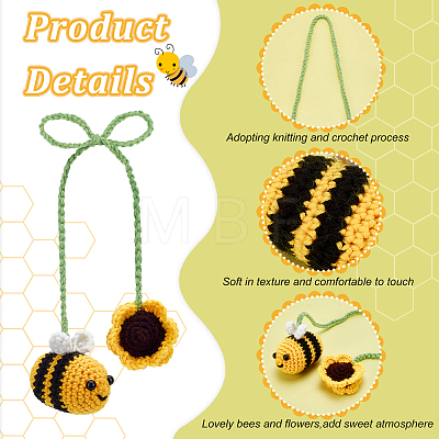 Bee with Hat Fabric Crochet Car Mirror Hanging Accessories FIND-WH0420-11-1