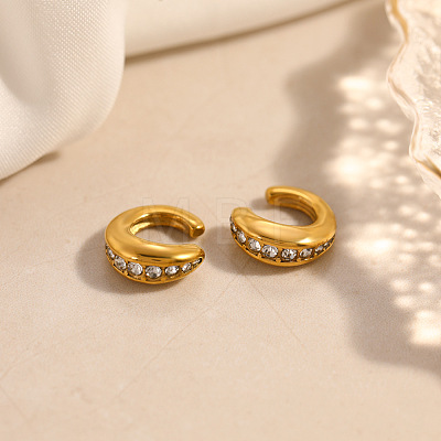 304 Stainless Steel Rhinestone Cuff Earrings for Women EJEW-L315-05G-1