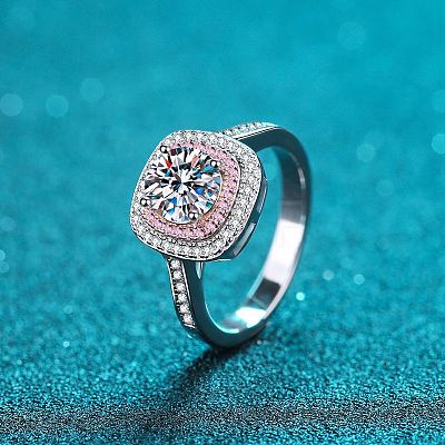 Rhodium Plated 925 Sterling Silver Micro Pave 6.5x3.9mm Moissanite Finger Rings for Women WGCD3AD-15-1