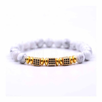 8mm Round Natural Howlite Beaded Stretch Bracelets RC6467-8-1