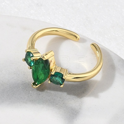 Brass Micro Pave Cubic Zirconia Cuff Open Rings for Women RJEW-L343-14G-06-1