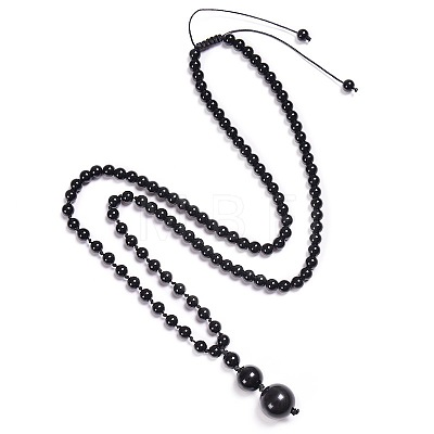 Natural Obsidian Graduated Beaded Round Pendant Adjustable Braided Necklaces for Yoga and Aromatherapy HY9299-4-1