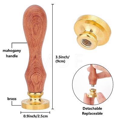 Brass Wax Seal Stamps with Wood Handle AJEW-WH0412-0133-1