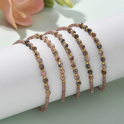 2mm Faceted Natural Rhodonite Beaded Braided Adjustable Bracelets for Women PF2854-3-1